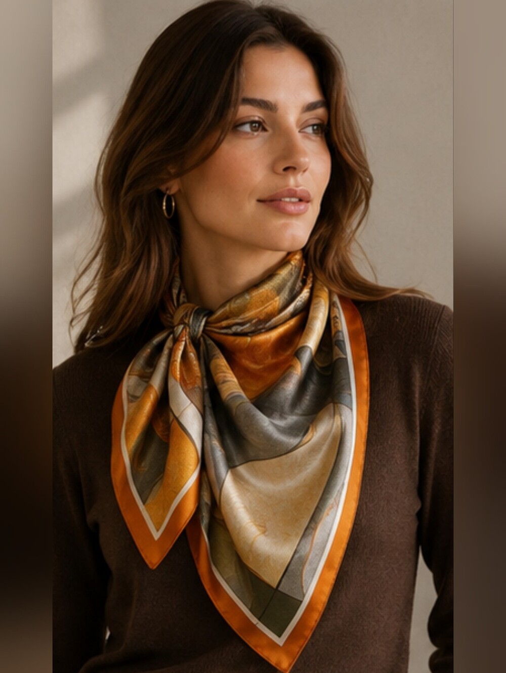 NEW 26" Abstract Geometric Art Print Scarf – Rust, Gold, Taupe & Charcoal